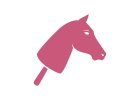 Silhouette rose simple d'une tête de cheval sur un bâton, ressemblant à un jouet Hobby Horse classique, sur fond blanc.
