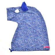 The Hobby Horse LarDen "Hobby Horse protective suit See" is a blue and white patterned Lycra suit with a hole and pointy blue top, shown flat on a white background.