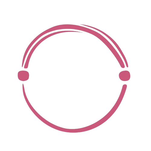 Ligne circulaire rose simple avec deux points de chaque côté et deux lignes courbes en haut, sur fond blanc uni.