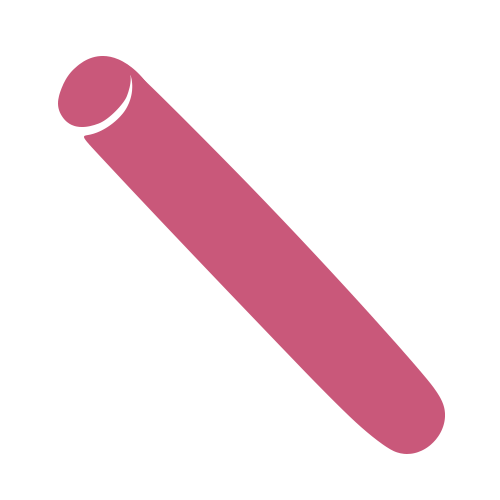 Forme cylindrique rose simple, orientée en diagonale du coin supérieur gauche vers le coin inférieur droit, sur fond gris clair.