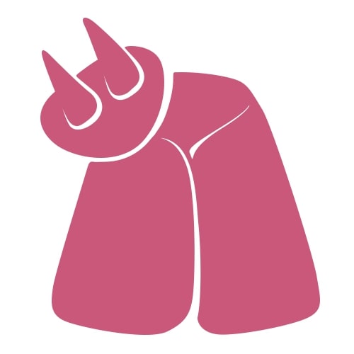 Illustration graphique rose simple d'un pis avec deux trayons visibles, représentant une depiction stylisée d'un pis de vache, sur fond blanc.