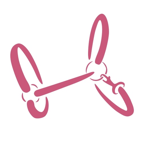 Illustration minimaliste d'un chien ballon rose, créée avec de simples lignes courbes, sur fond blanc.