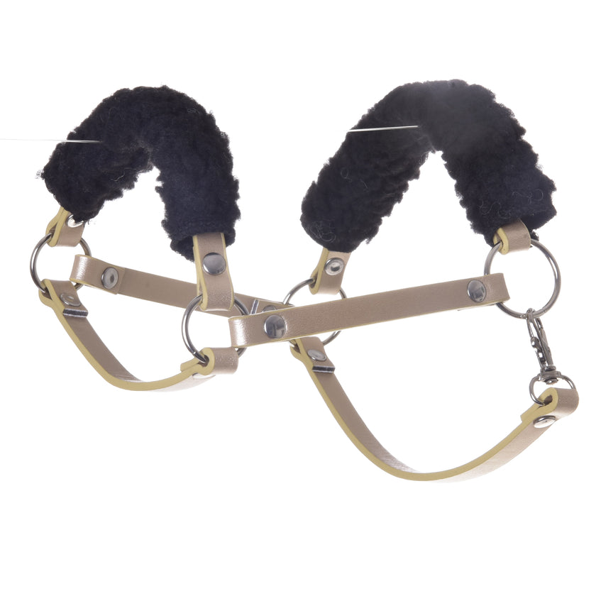 Gold halter with black fur - leatherette (size M)