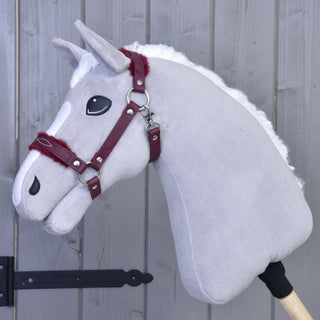 Halter with fur - leatherette Burgundy