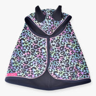Hobby Horse Raincoat Confetti (softshell) by LarDen with pastel leopard print and black trim