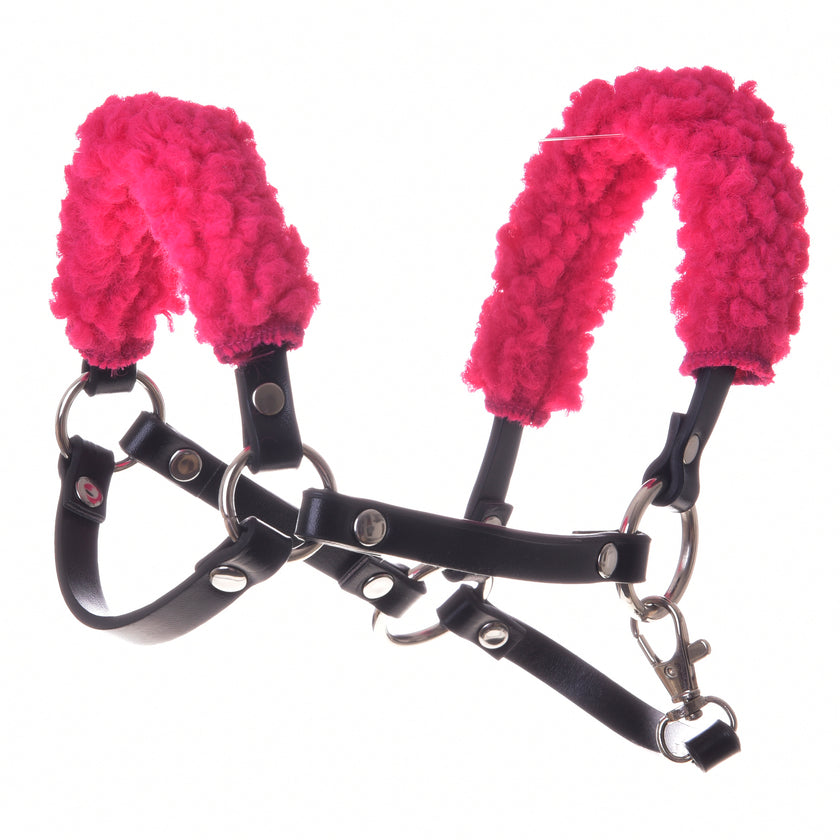 Black halter with rose fur - leatherette