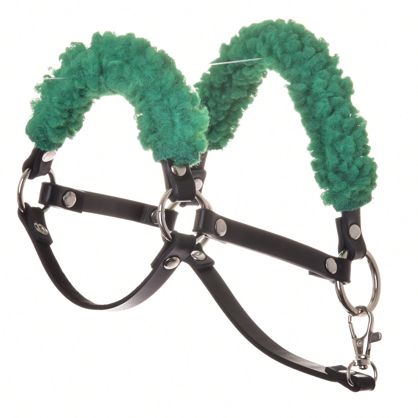 Black halter with  green fur - leatherette