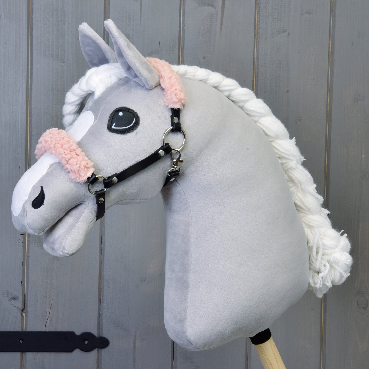 Black halter with old rose fur - leatherette 1