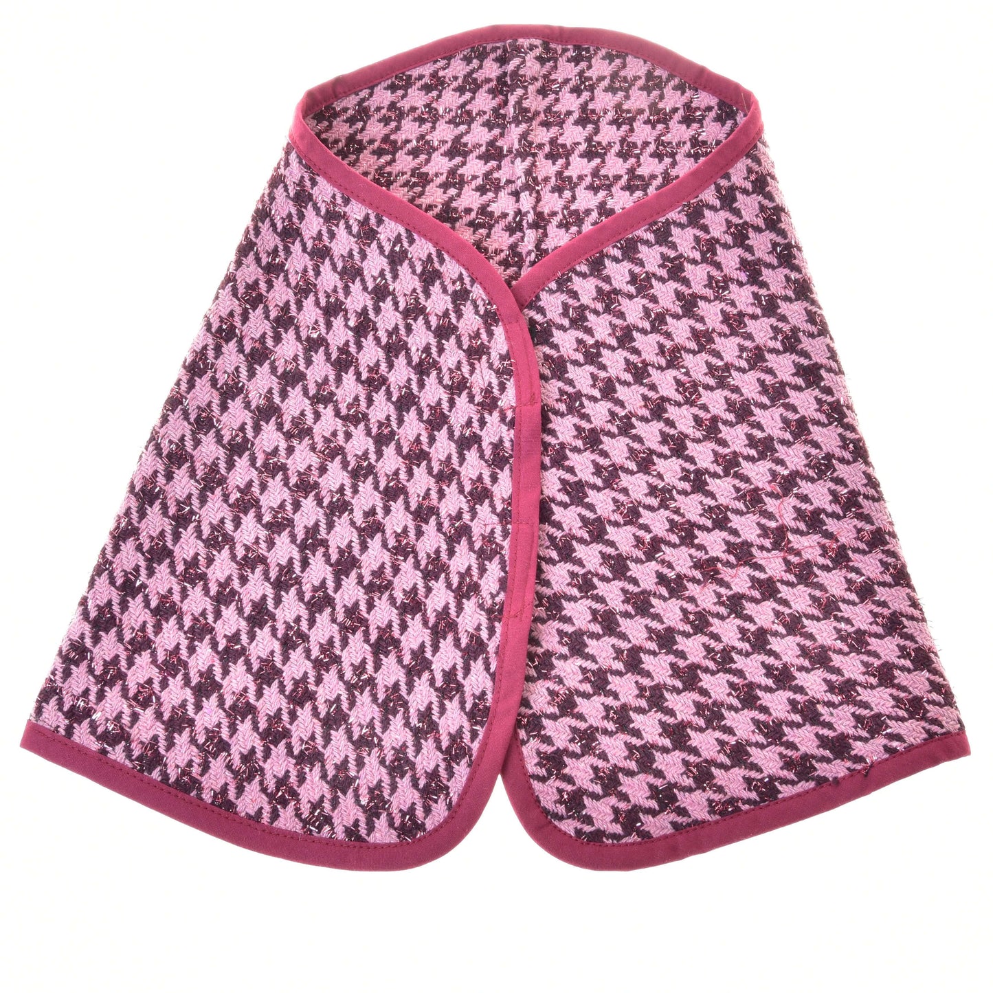 Ensemble festif Bordeaux de Hobby Horse LarDen, châle à motif pied-de-poule rose et noir avec bordure magenta, idéal comme couverture chic pour Hobby Horse, présenté à plat sur fond blanc.