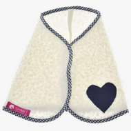 The Blanket cube blue by Hobby Horse LarDen is a blue textured baby bib with a black gingham trim, a black heart-shaped patch on one corner, and a pink tag—styled to evoke the coziness of a warm horse blanket.