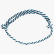The Hobby Horse LarDen "Cordeo turquoise stripe" features a blue and white twisted rope tied in a loose oval with simple knots at both ends, displayed against a plain white background.