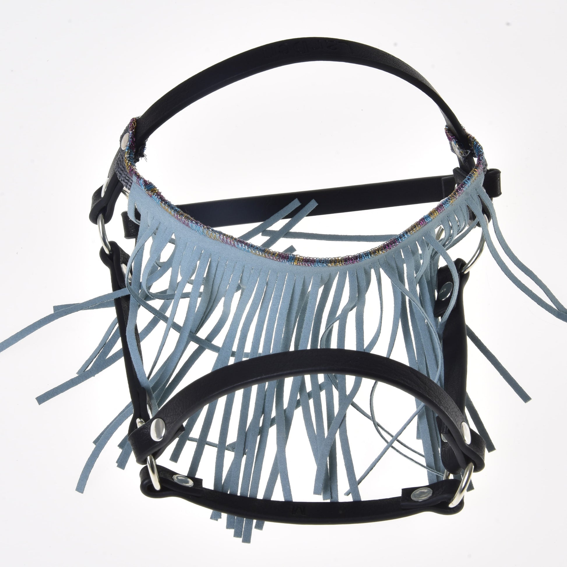 Licol noir avec franges turquoise clair