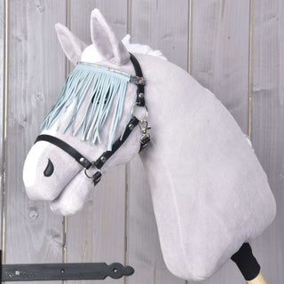 Halter black with fringes turquoise light
