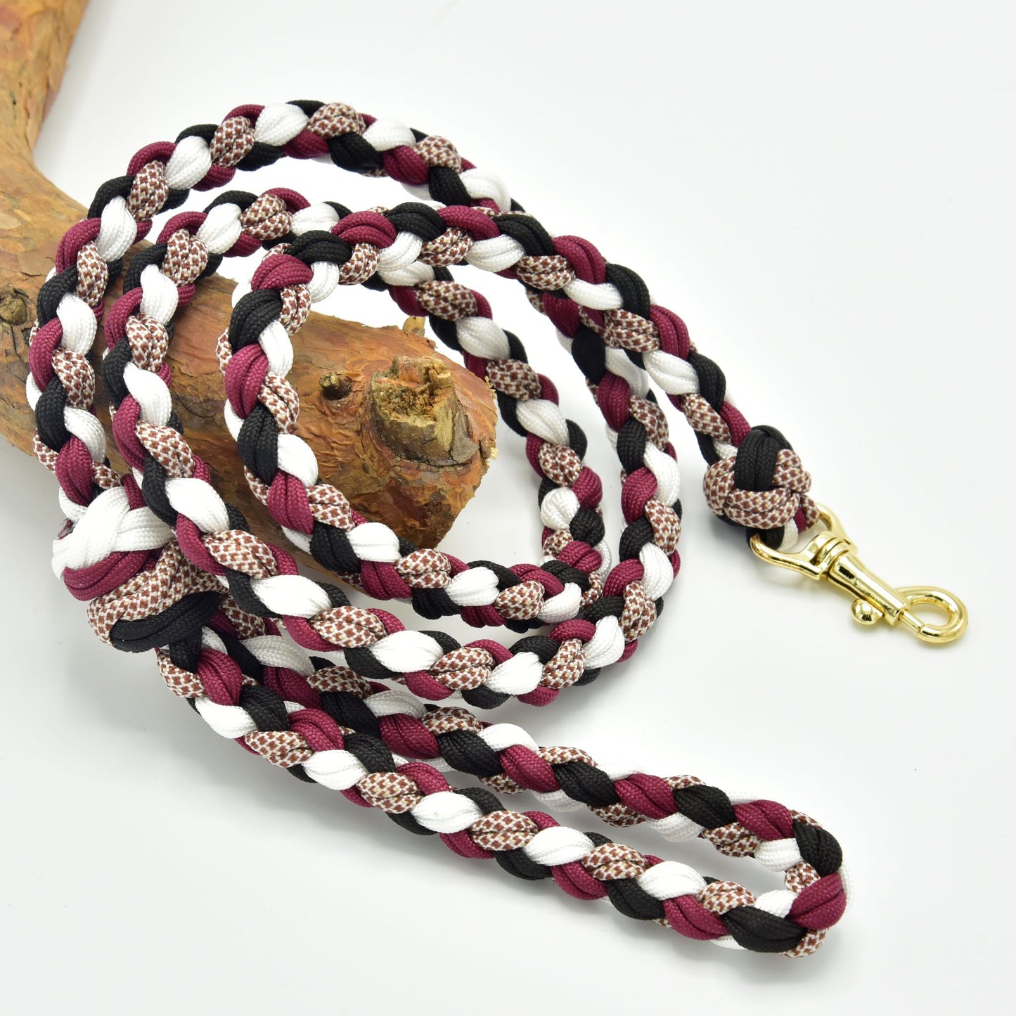 Hobby Horse - Braided leash black/white/bordeaux