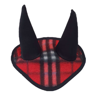 Bonnet d’oreilles à carreaux rouge (polaire) (taille M)