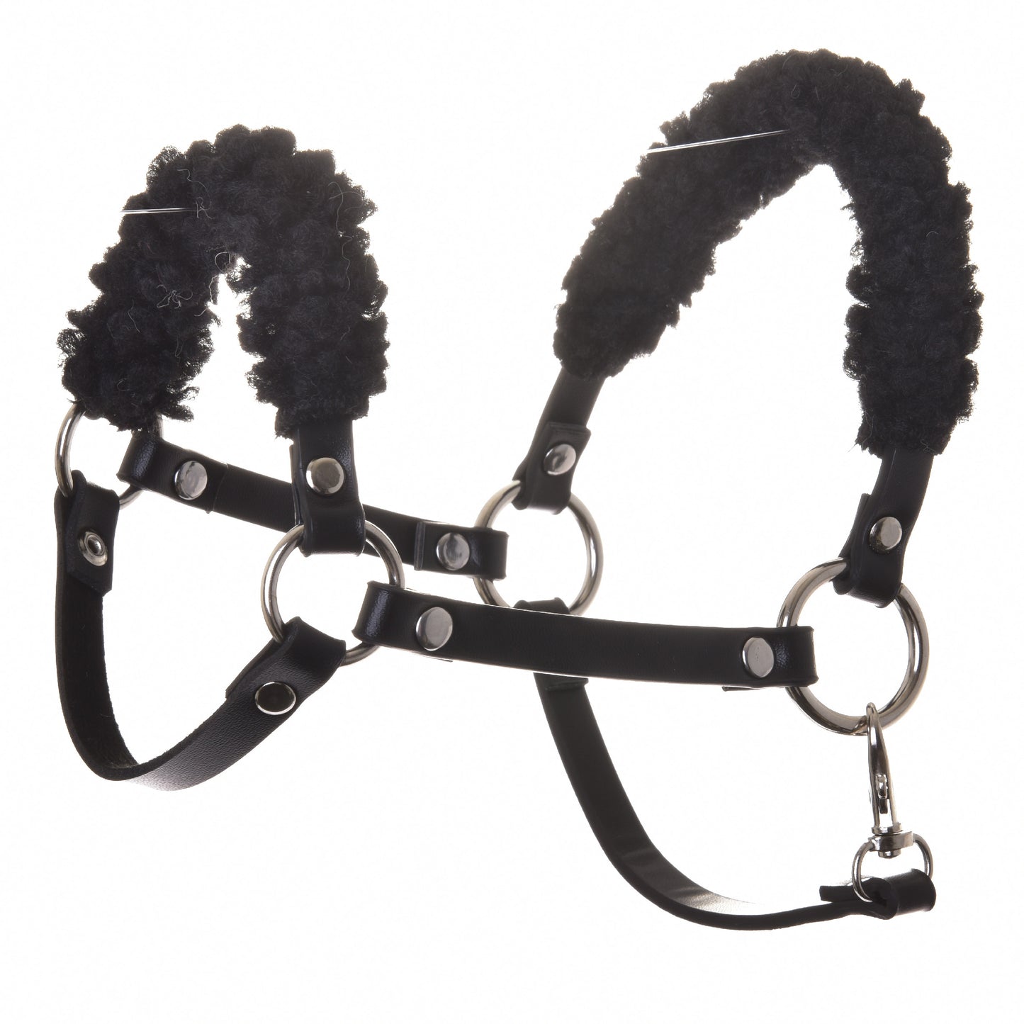 Black halter with black fur - leatherette