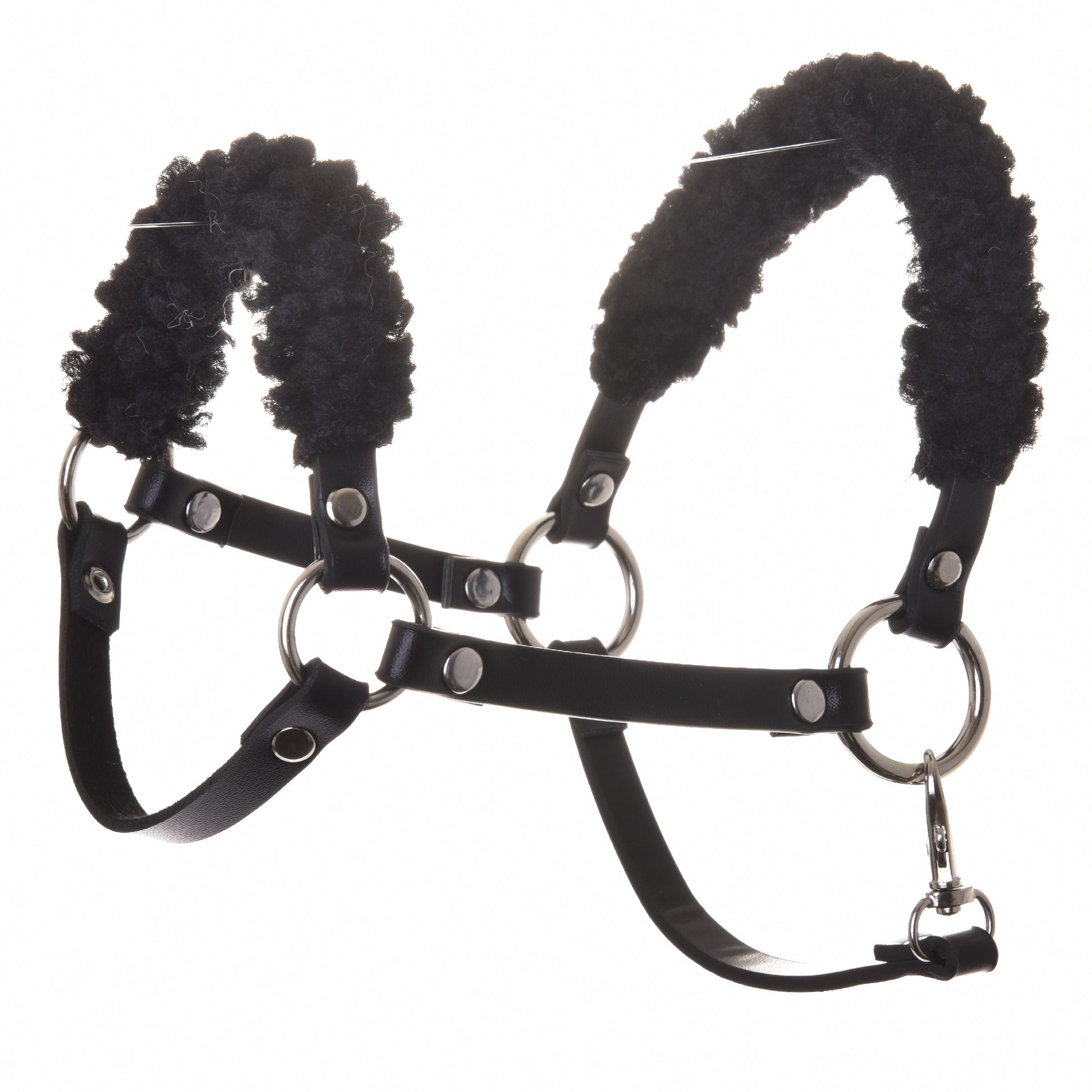 Black halter with black fur - leatherette