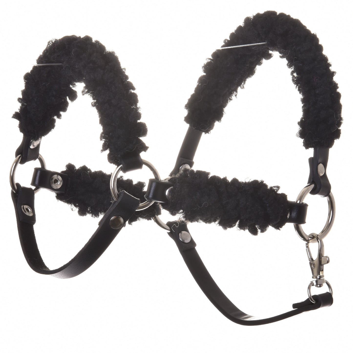 Black halter with complete black fur - leatherette