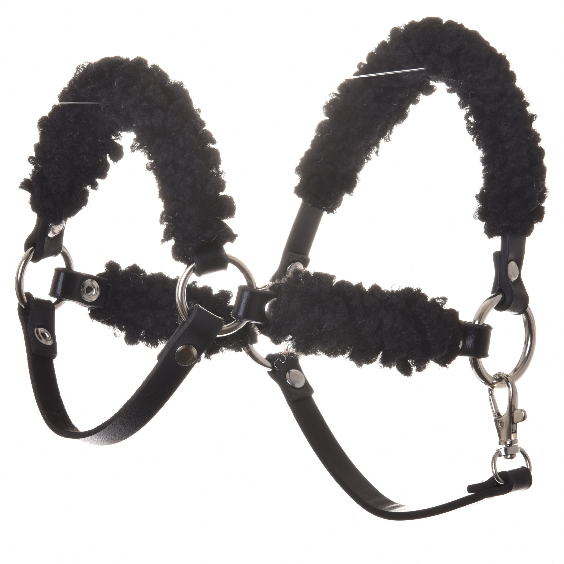 Black halter with complete black fur - leatherette