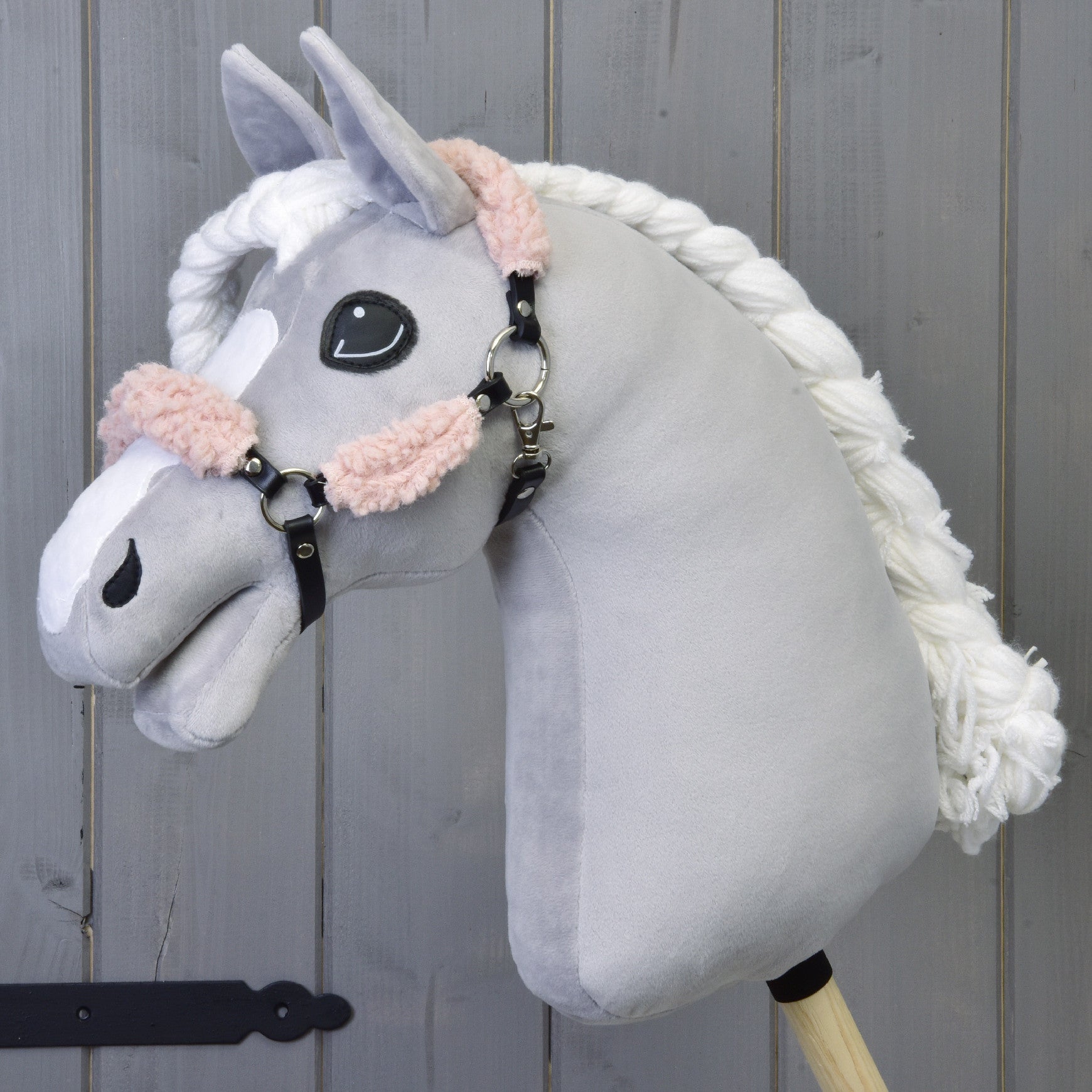 Licou noir avec fourrure Old Rose complète - similicuir