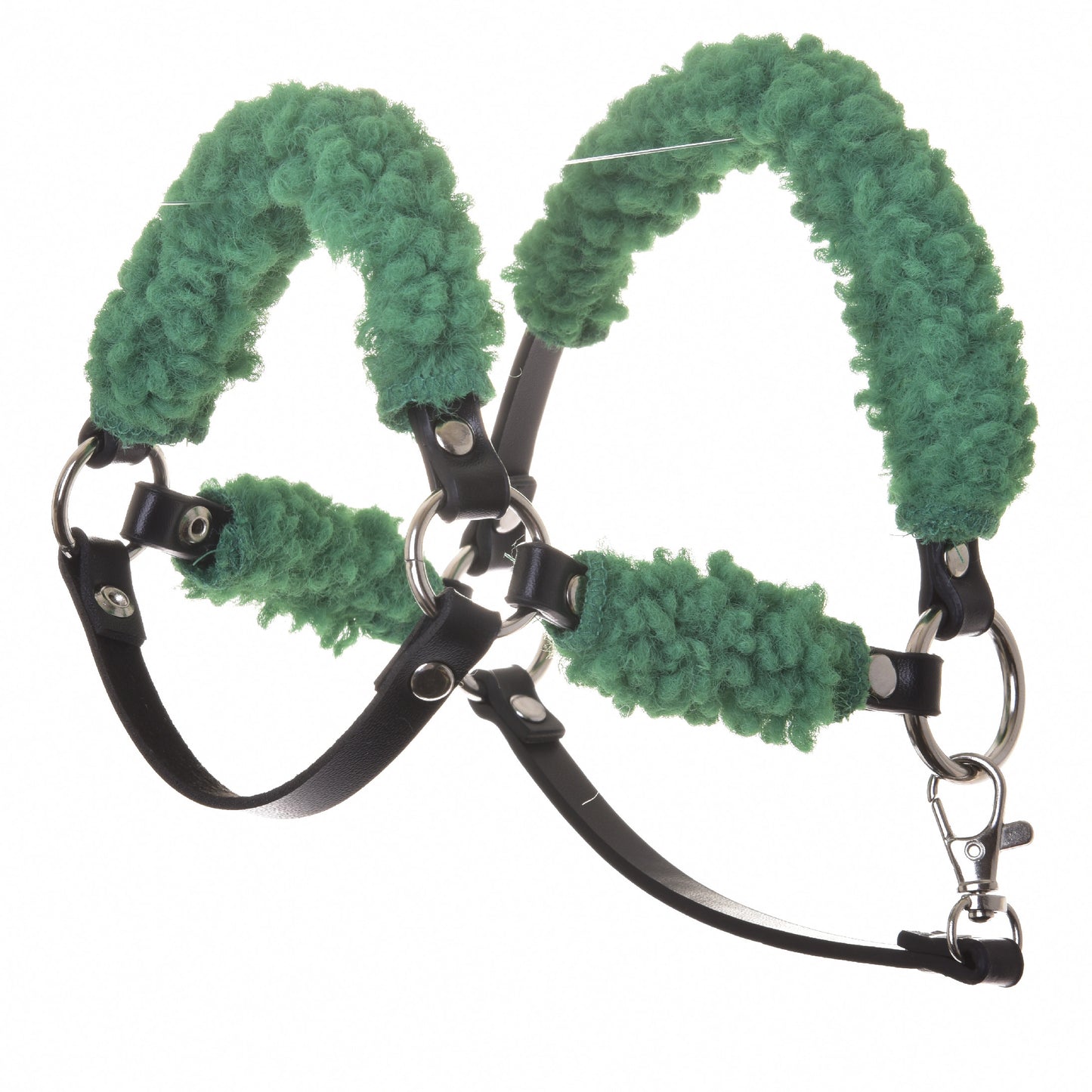Black halter with green fur complete - leatherette