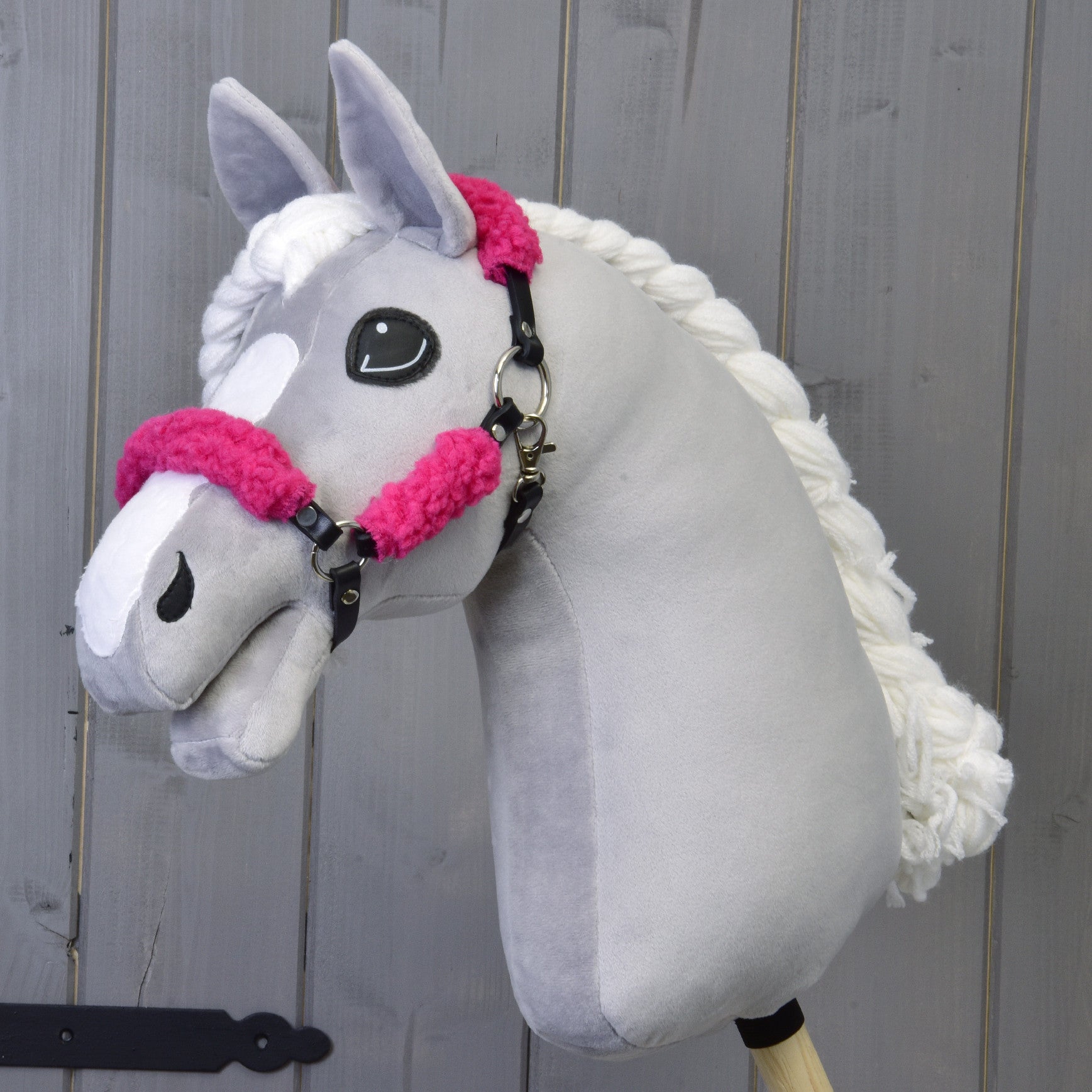 Licou noir avec fourrure rose complète - similicuir