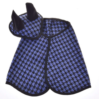 Ensemble festif à carreaux bleu (bonnet d'oreilles et couverture)